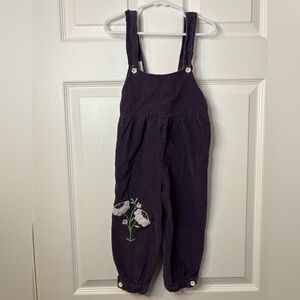 Vintage Tiny Tots Purple Corduroy Overalls Girls Size 3T Embroidered Flowers